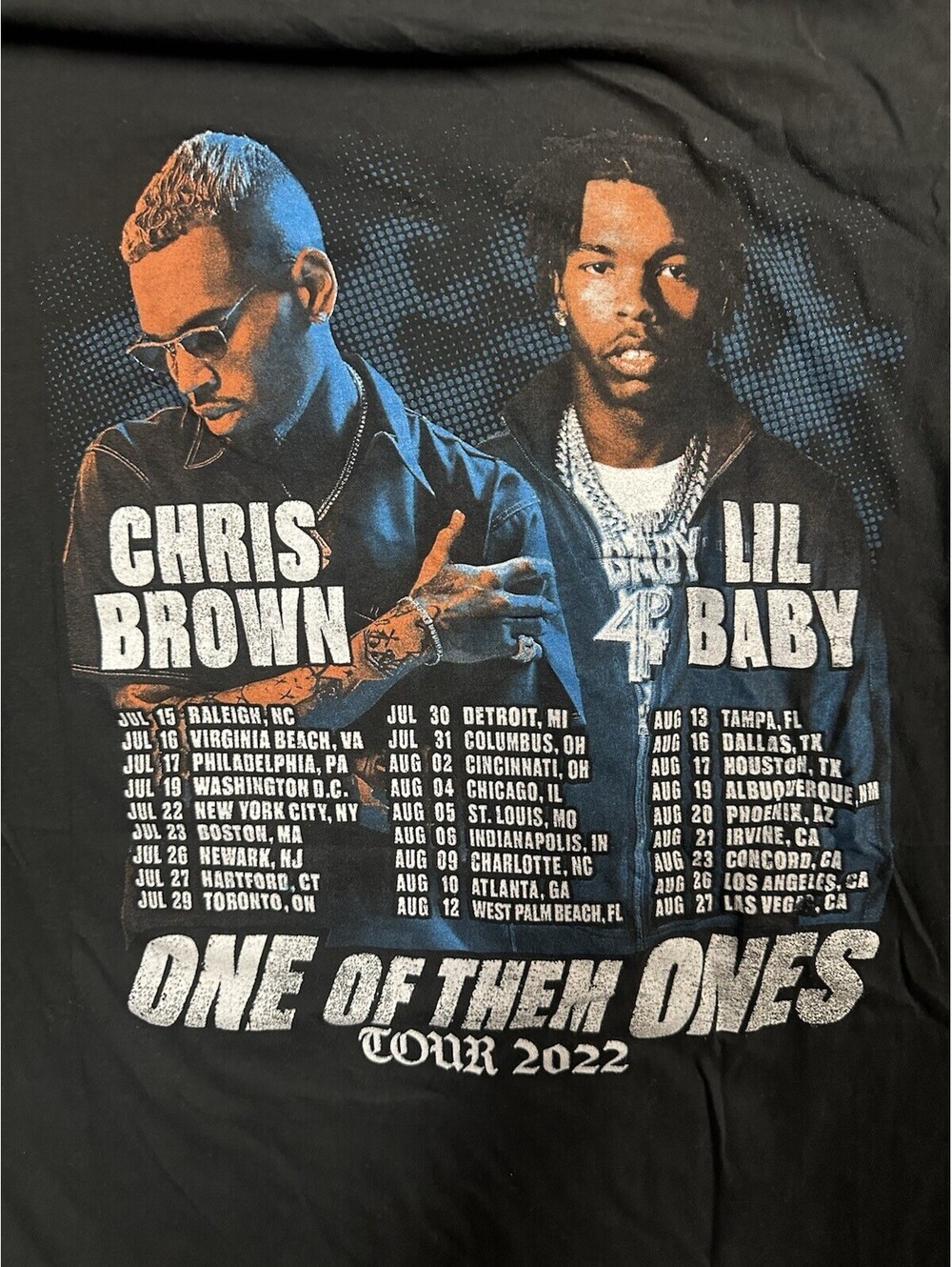 Chris Brown Lil Baby One Of Them Ones Tour 2022 T Shirt XL Rap Concert Tee